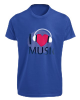 T-Shirt Fit Αντρικό - I Love Music - Color Thumbnail Μπλε Ρουά