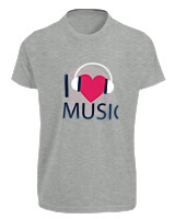 T-Shirt Fit Αντρικό - I Love Music - Color Thumbnail Γκρι Μελανζέ