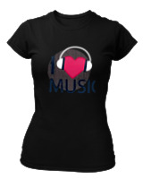 T-Shirt Στενή Γραμμή Γυναικείο - I Love Music - Color Thumbnail Μαύρο