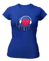 T-Shirt Στενή Γραμμή Γυναικείο - I Love Music - Color Thumbnail Μπλε Ρουά