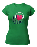 T-Shirt Στενή Γραμμή Γυναικείο - I Love Music - Color Thumbnail Πράσινο
