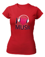 T-Shirt Στενή Γραμμή Γυναικείο - I Love Music - Color Thumbnail Κόκκινο