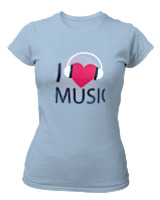 T-Shirt Στενή Γραμμή Γυναικείο - I Love Music - Color Thumbnail Γαλάζιο