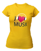 T-Shirt Στενή Γραμμή Γυναικείο - I Love Music - Color Thumbnail Χρυσό Κίτρινο