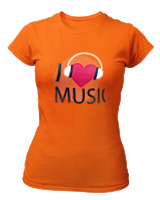 T-Shirt Στενή Γραμμή Γυναικείο - I Love Music - Color Thumbnail Πορτοκαλί