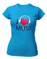 T-Shirt Στενή Γραμμή Γυναικείο - I Love Music - Color Thumbnail Τιρκουάζ