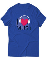 T-Shirt  Γυναικείο - I Love Music - Color Thumbnail Μπλέ Ρουά