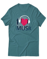 T-Shirt  Γυναικείο - I Love Music - Color Thumbnail Μπλέ Πράσινο