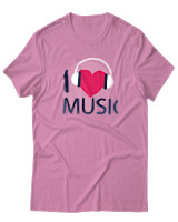 T-Shirt  Γυναικείο - I Love Music - Color Thumbnail Ροζ