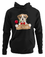 Φούτερ με κουκούλα - I Love You Dog - Color Thumbnail Μαύρο