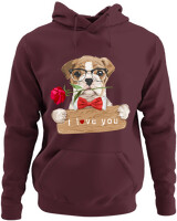 Φούτερ με κουκούλα - I Love You Dog - Color Thumbnail Marron