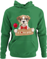 Φούτερ με κουκούλα - I Love You Dog - Color Thumbnail Kelly Green