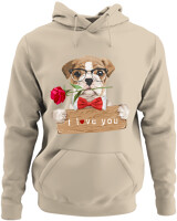 Φούτερ με κουκούλα - I Love You Dog - Color Thumbnail Μπέζ