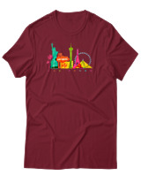 T-Shirt Αντρικό - Las Vegas Skyline - Color Thumbnail Σκούρο Κόκκινο