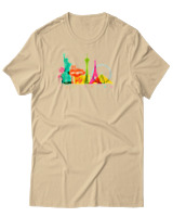T-Shirt Αντρικό - Las Vegas Skyline - Color Thumbnail Μπεζ