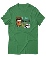 T-Shirt  Γυναικείο - Life Begins After Coffee - Color Thumbnail Πράσινο