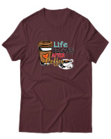 T-Shirt  Γυναικείο - Life Begins After Coffee - Color Thumbnail Μπορντό