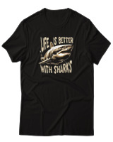 T-Shirt Αντρικό - Life Is Better With Sharks - Color Thumbnail Μαύρο