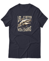 T-Shirt Αντρικό - Life Is Better With Sharks - Color Thumbnail Σκούρο Μπλε