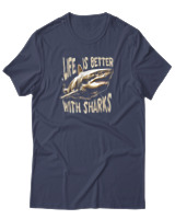 T-Shirt Αντρικό - Life Is Better With Sharks - Color Thumbnail Μπλε Γκρι