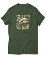 T-Shirt Αντρικό - Life Is Better With Sharks - Color Thumbnail Κυπαρισσί