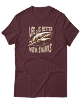 T-Shirt Αντρικό - Life Is Better With Sharks - Color Thumbnail Μπορντό