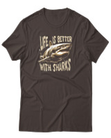 T-Shirt Αντρικό - Life Is Better With Sharks - Color Thumbnail Καφέ