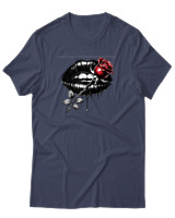 T-Shirt  Γυναικείο - Lips Rose - Color Thumbnail Μπλέ Γκρί
