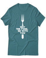 T-Shirt Unisex - May The Fork Be With You - Color Thumbnail Μπλε Πράσινο