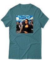 T-Shirt Αντρικό - Mona Liza Selfie - Color Thumbnail Μπλε Πράσινο