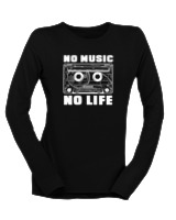 Μακρυμάνικο Μακό Γυναικείο - No Music No Life - Color Thumbnail Μαύρο