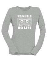 Μακρυμάνικο Μακό Γυναικείο - No Music No Life - Color Thumbnail Γκρι Μελανζέ