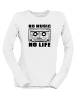 Μακρυμάνικο Μακό Γυναικείο - No Music No Life - Color Thumbnail 'Ασπρο