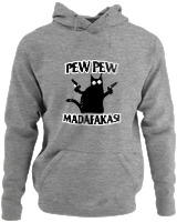 Φούτερ με κουκούλα - Pew Pew Cat - Color Thumbnail Γκρι Μελανζέ