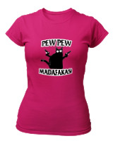 T-Shirt Στενή Γραμμή - Pew Pew Cat - Color Thumbnail Φουξια