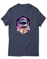 T-Shirt Αντρικό - Pizza And Donut Astronaut - Color Thumbnail Μπλε Γκρι