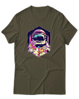 T-Shirt Αντρικό - Pizza And Donut Astronaut - Color Thumbnail Χακί