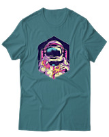 T-Shirt Αντρικό - Pizza And Donut Astronaut - Color Thumbnail Μπλε Πράσινο