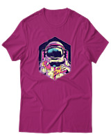 T-Shirt Αντρικό - Pizza And Donut Astronaut - Color Thumbnail Φουξια