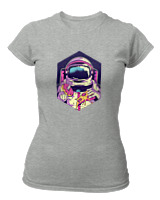 T-Shirt Στενή Γραμμή Γυναικείο - Pizza And Donut Astronaut - Color Thumbnail Γκρι Μελανζέ