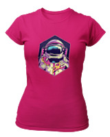 T-Shirt Στενή Γραμμή Γυναικείο - Pizza And Donut Astronaut - Color Thumbnail Φουξια