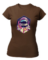 T-Shirt Στενή Γραμμή Γυναικείο - Pizza And Donut Astronaut - Color Thumbnail Καφέ