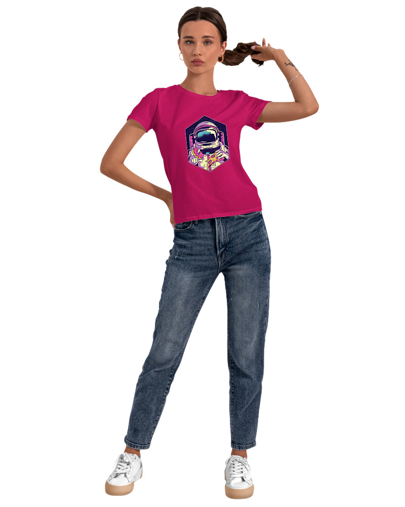 T-Shirt Στενή Γραμμή Γυναικείο - Pizza And Donut Astronaut - Image 2