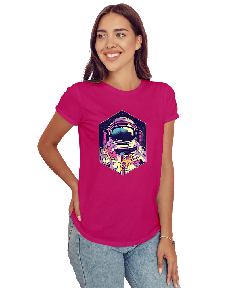 T-Shirt Στενή Γραμμή Γυναικείο - Pizza And Donut Astronaut - Image 1