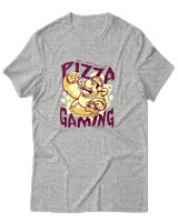 T-Shirt Αντρικό - Pizza And Gaming - Color Thumbnail Γκρι Μελανζέ