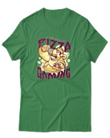 T-Shirt Αντρικό - Pizza And Gaming - Color Thumbnail Πράσινο