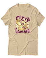 T-Shirt Αντρικό - Pizza And Gaming - Color Thumbnail Μπεζ
