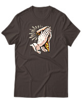 T-Shirt Αντρικό - Praying For Pizza - Color Thumbnail Καφέ