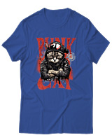T-Shirt Αντρικό - Punk Cat - Color Thumbnail Μπλε Ρουά