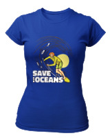 T-Shirt Στενή Γραμμή Γυναικείο - Save The Oceans - Color Thumbnail Μπλε Ρουά